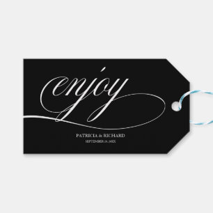 Elegante Zwarte En Witte Geniet Van Trouwfeest Fav Cadeaulabel