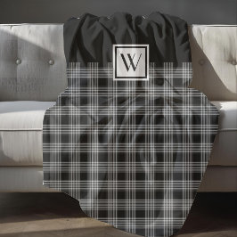 Elegante Zwarte En Witte Geruite Monogram Fleece Deken
