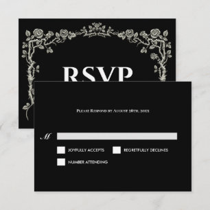 Elegante zwarte en witte gotische trouw-RSVP kaart