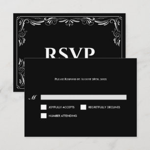 Elegante zwarte en witte gotische trouw-RSVP kaart
