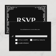 Elegante zwarte en witte gotische trouw-RSVP kaart