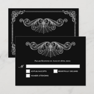Elegante zwarte en witte gotische trouw-RSVP kaart
