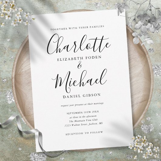 Elegante zwarte en witte handtekening script bruil kaart