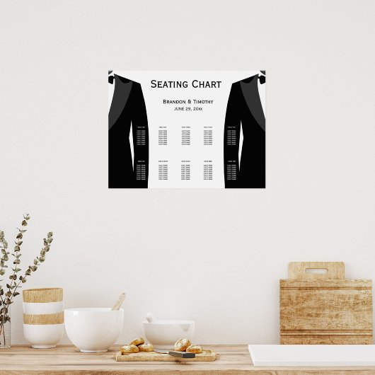 Elegante zwarte en witte homobruiloft zitplaatskaa poster (Keuken)