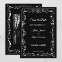 Elegante zwarte en witte huwelijks-'save the date'