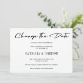 Elegante zwarte en witte huwelijksdatum wijzigen save the date (Staand voorkant)
