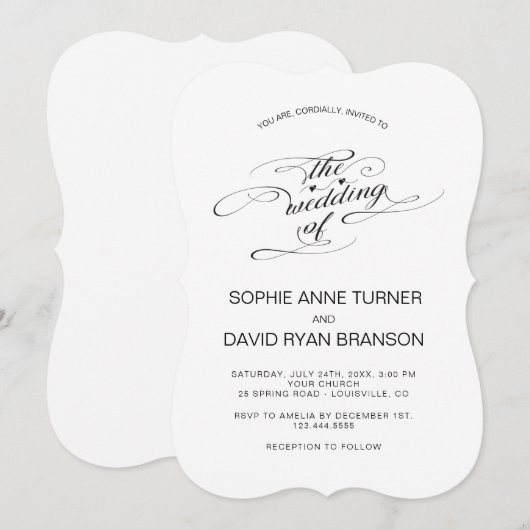 Elegante Zwarte en Witte Kalligrafie Huwelijk Kaart (Voorkant / Achterkant)