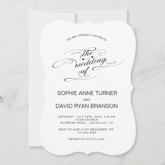 Elegante Zwarte en Witte Kalligrafie Huwelijk Kaart (Voorkant)