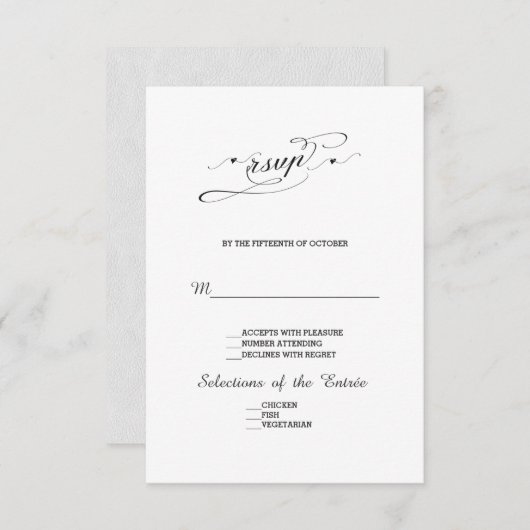 Elegante Zwarte en Witte Kalligrafie Huwelijks RSV RSVP Kaartje (Voorkant / Achterkant)