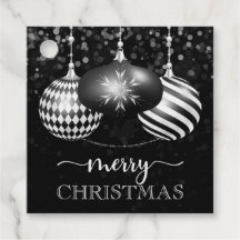 Elegante zwarte en witte kerstballen vrolijk kerst