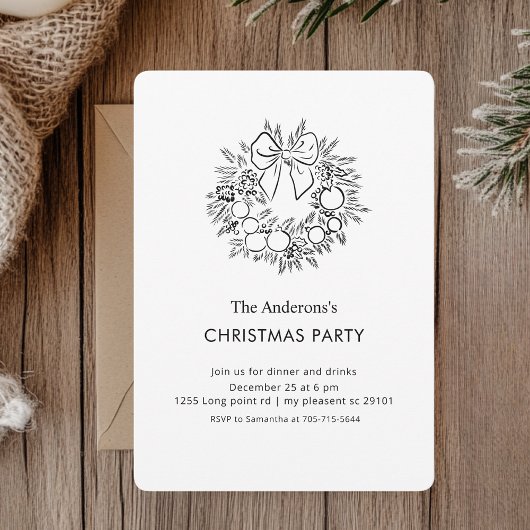 Elegante zwarte en witte kerstkransfeest kaart