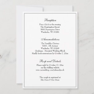 Elegante zwarte en witte klassieke huwelijksrecept kaart