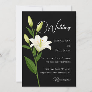 Elegante zwarte en witte lelie trouwuitnodiging kaart