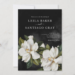 Elegante zwarte en witte Magnolia trouwkaart 