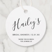 Elegante zwarte en witte moderne bruidsdouche bedankjes labels (Voorkant)