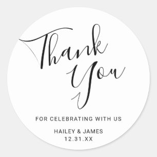 Elegante Zwarte en Witte Moderne Bruiloft Ronde Sticker