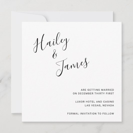 Elegante Zwarte en Witte Moderne Bruiloft Save The Date (Voorkant)