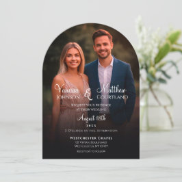 Elegante Zwarte en Witte Moderne Foto Boog Trouwda Kaart