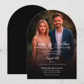 Elegante Zwarte en Witte Moderne Foto Boog Trouwda Kaart (Voorkant / Achterkant)