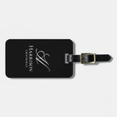 Elegante zwarte en witte monogram bruidsjonker bagagelabel (Voorkant horizontaal)