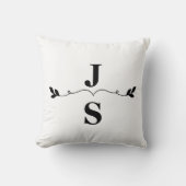 Elegante zwarte en witte monogram initiaal trouwda kussen (Voorkant)