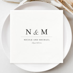 Elegante zwarte en witte monogram initiaal trouwda servet
