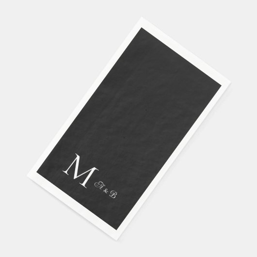 Elegante zwarte en witte monogram papieren gastend servet (Hoek)