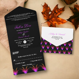 Elegante zwarte en witte neon gras herfst bruiloft all in one uitnodiging