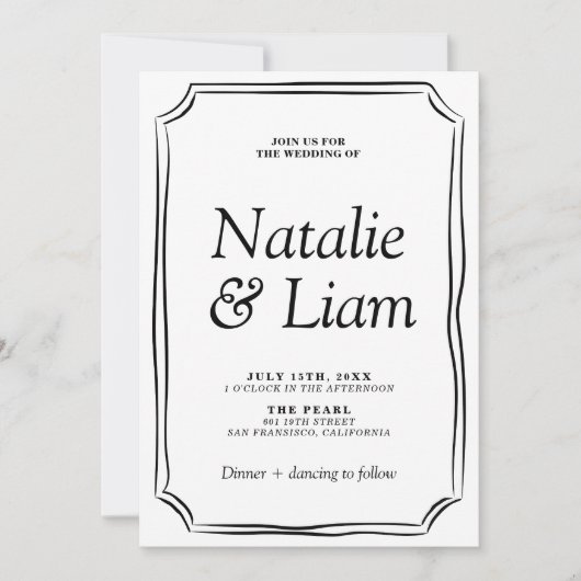 Elegante zwarte en witte oude geldstrepen uitnodig kaart (Voorkant)