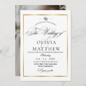 Elegante zwarte en witte overlay foto bruiloft kaart (Voorkant / Achterkant)