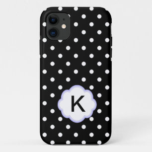 Elegante zwarte en witte polka dots monogram Case-Mate iPhone case
