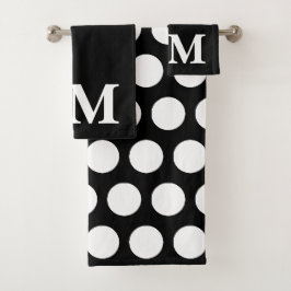 Elegante zwarte en witte polka stippen monogram in bad handdoek