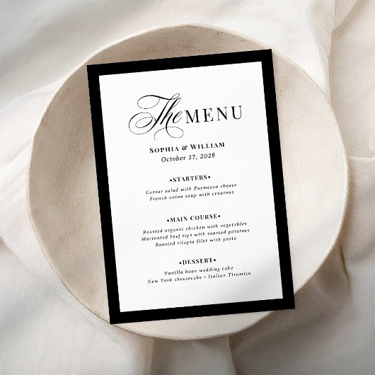 Elegante Zwarte en Witte Rand | Klassiek Luxe Menu