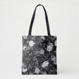 Elegante zwarte en witte rozen tote bag