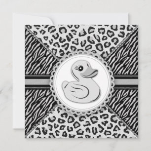 Elegante Zwarte en Witte Rubberen Eend Baby Shower Kaart