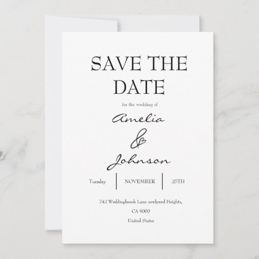 elegante zwarte en witte Save The Date kaart (Voorkant)
