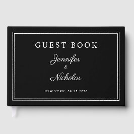 Elegante Zwarte En Witte Script Bruiloft Gastenboek