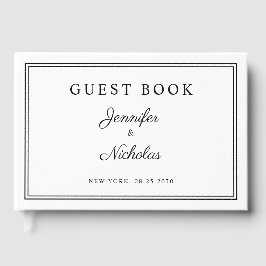 Elegante Zwarte En Witte Script Bruiloft Gastenboek