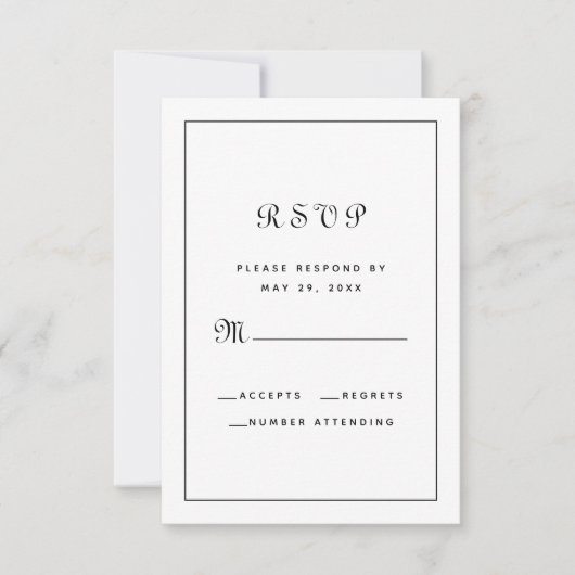 Elegante zwarte en witte script bruiloftsenveloppe RSVP kaartje (Voorkant)