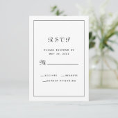 Elegante zwarte en witte script bruiloftsenveloppe RSVP kaartje (Staand voorkant)