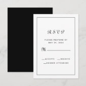 Elegante zwarte en witte script bruiloftsenveloppe RSVP kaartje (Voorkant / Achterkant)