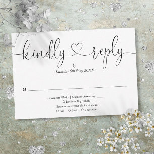 Elegante Zwarte En Witte Script Hart Vriendelijk A RSVP Kaartje