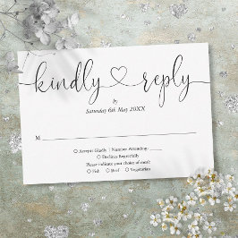 Elegante zwarte en witte script hart vriendelijke RSVP kaartje