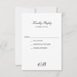 Elegante zwarte en witte script monogram bruiloft RSVP kaartje