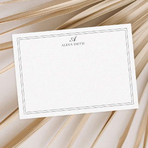 Elegante Zwarte en Witte Script Monogram Rand Notitiekaartje