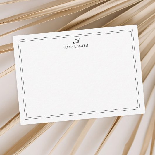 Elegante Zwarte en Witte Script Monogram Rand Notitiekaartje