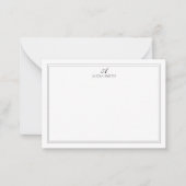 Elegante Zwarte en Witte Script Monogram Rand Notitiekaartje (Voorkant)