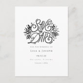Elegante zwarte en witte script save-the-date aankondigingskaart (Voorkant)