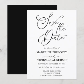 Elegante Zwarte En Witte Script Save The Date Kaart