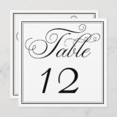 Elegante zwarte en witte script tafelnummerkaarten kaart (Voorkant / Achterkant)